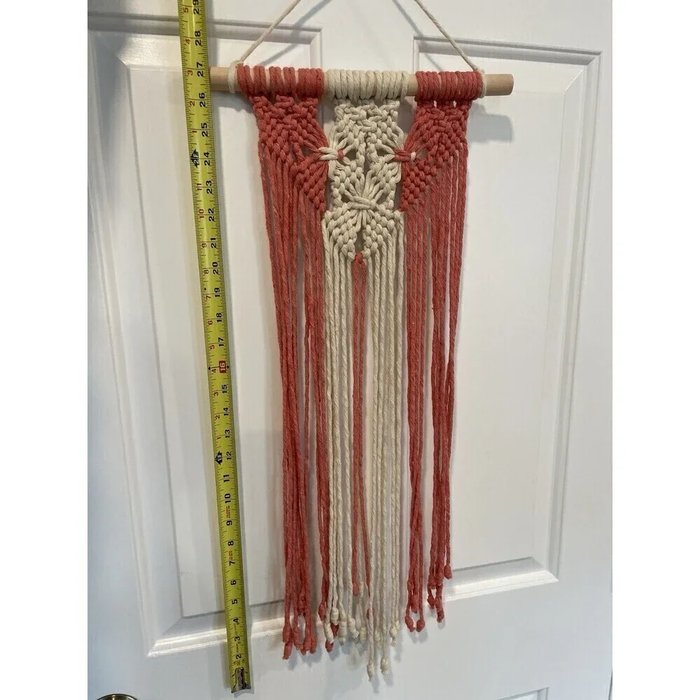 Macrame Wall Hanging Boho Pink Tassel Wall Art Tapestry for Bedroom Living Room